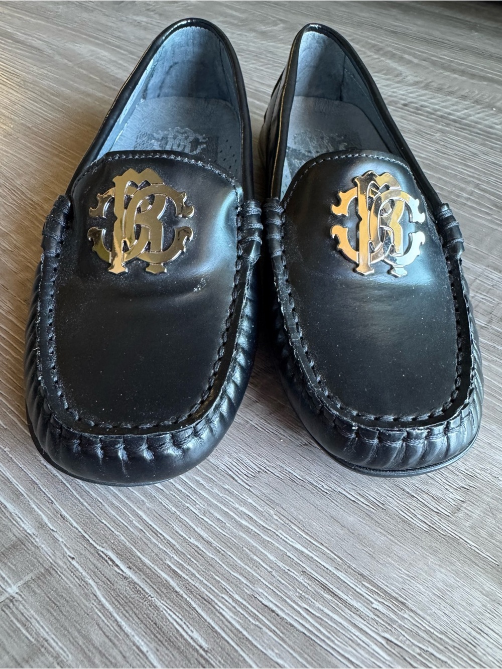 Black Kids Slip-On Loafers with Silver Accent